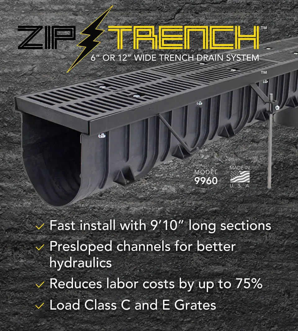 Pre-Sloped Trench Drain System for easy, fast installation