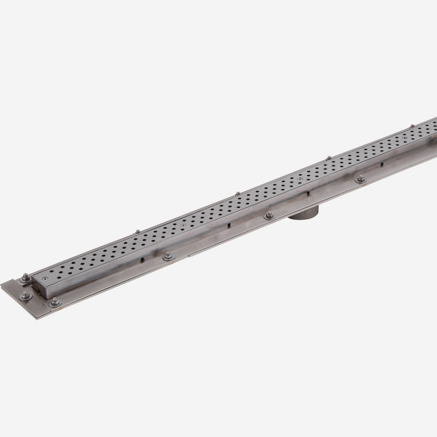 ADA Compliant Stainless Steel Linear Shower Trench Drain with Flashing Flange, Clamp & Sloped
