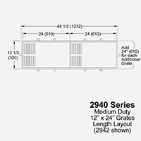 12 x 24" drainage grate with frames; laid out lengthwise; medium duty