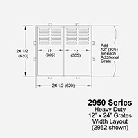 12 x 24" cast iron drainage grate with frames; laid out widthwise; medium duty
