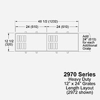 12 x 24" grate with frames; laid out lengthwise; medium duty