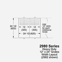 12 x 24" grate with frames; laid out widthwise; medium duty