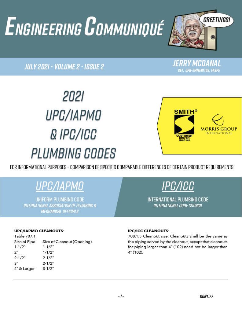 Engineering Newsletter UPC/IAPMO and IPC/ICC Codes