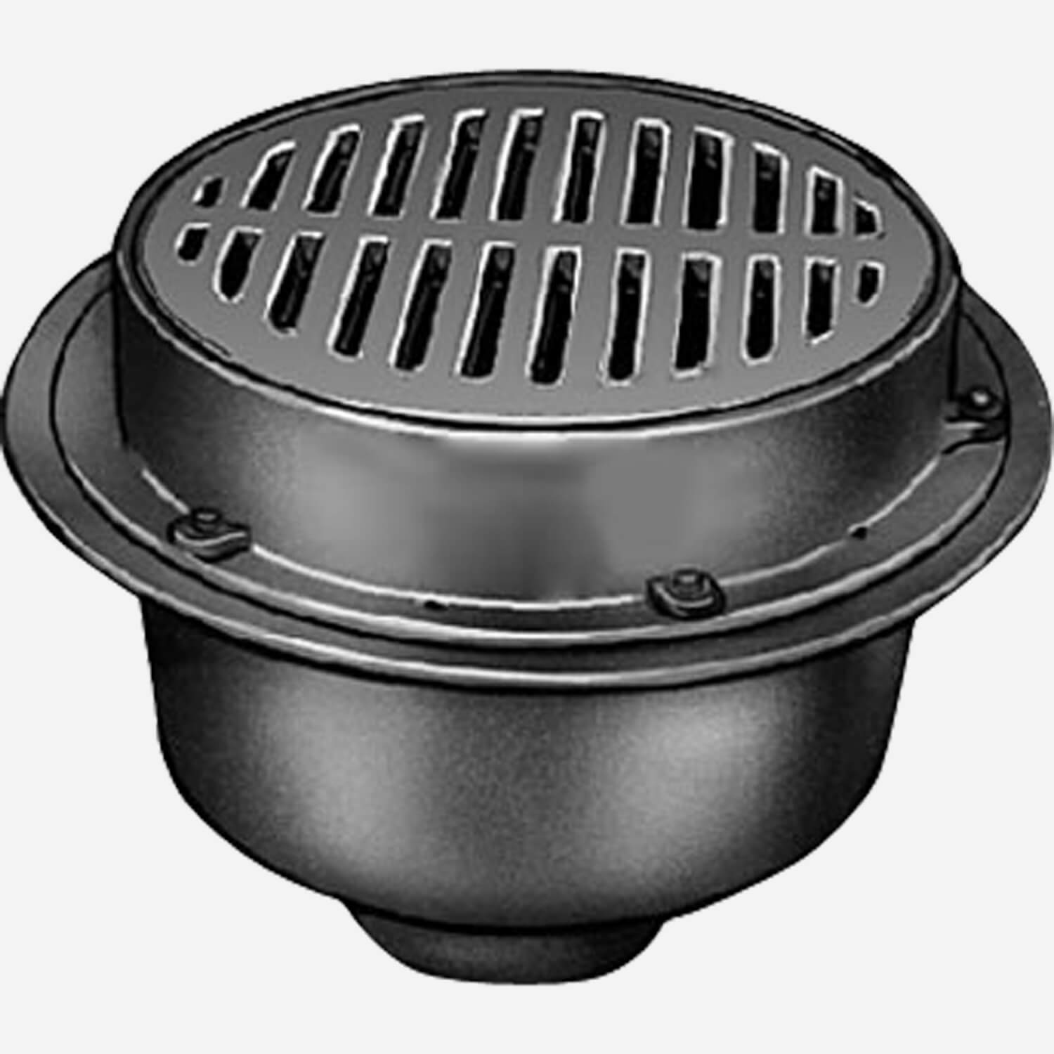 2250 Heavy Duty Large Capacity Floor Drains with Sediment Bucket and  Round Tractor Grate Tops